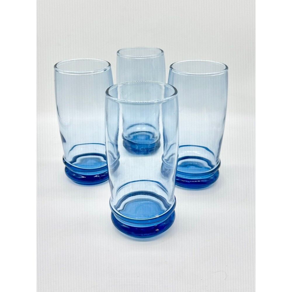 Set of 4 Anchor Hocking Saturn Blue Glass Tumblers Blueberry Drinking Glasses